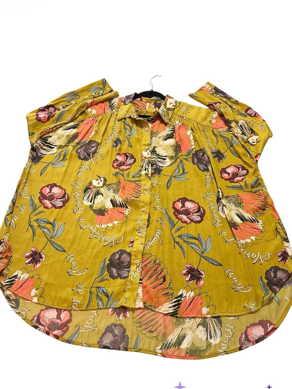 Free People Champs de Fleurs Silky Nights Button-down Tunic Top Floral Sz L - Picture 13 of 15